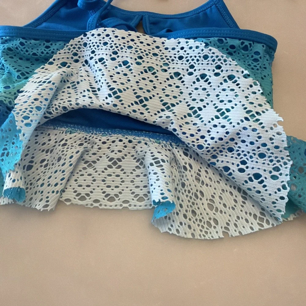 Breaking Waves Girls Blue Ombre Lace Two-Piece Swim Suit Size 6/6x New w/o Tags